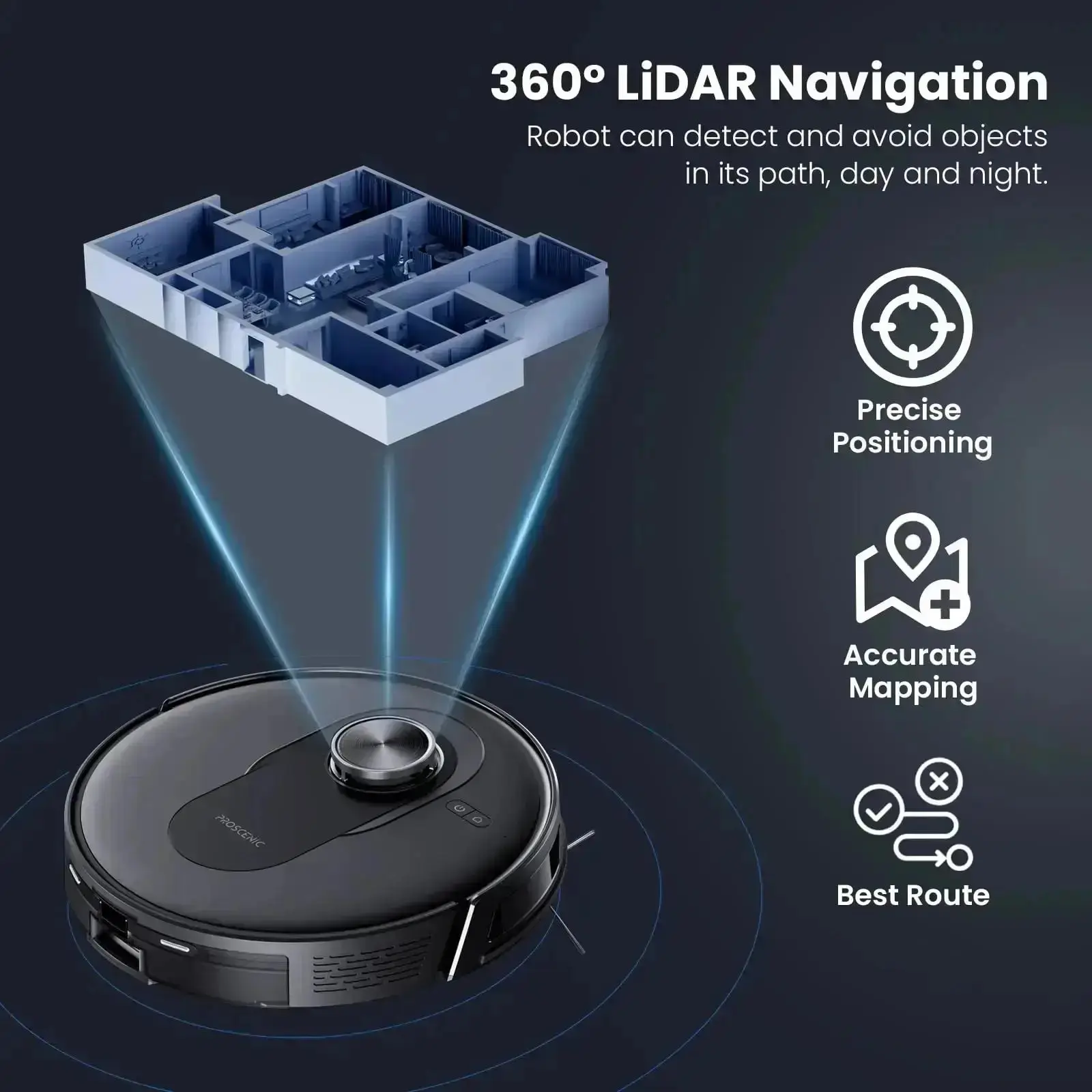 Proscenic Q8 Max+ Robot Vacuum | 8000Pa Suction & Dual LiDAR Obstacle Avoidance - Image 6