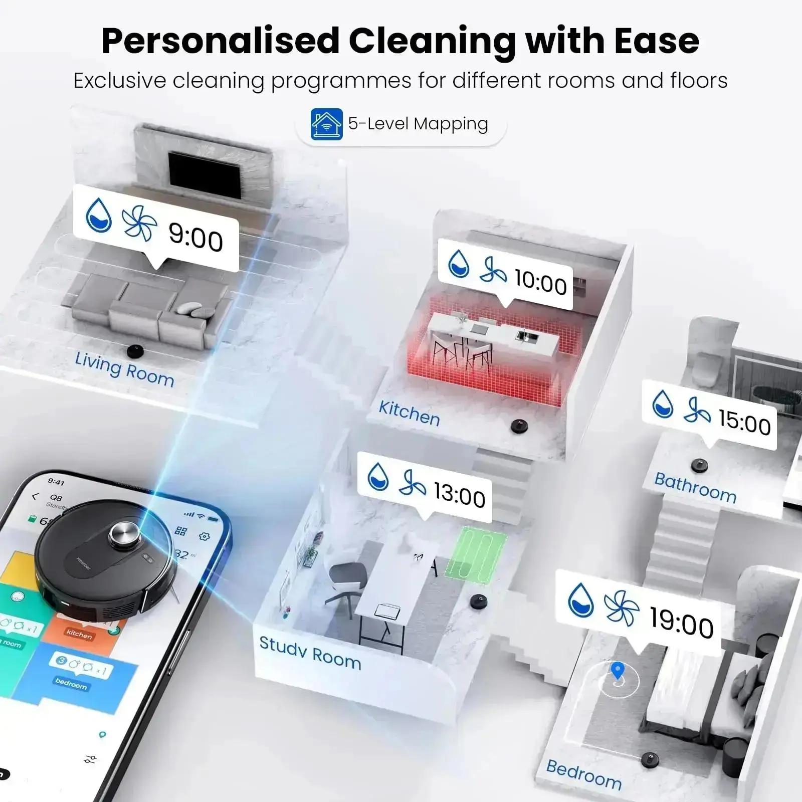 Proscenic Q8 Max+ Robot Vacuum | 8000Pa Suction & Dual LiDAR Obstacle Avoidance - Image 8